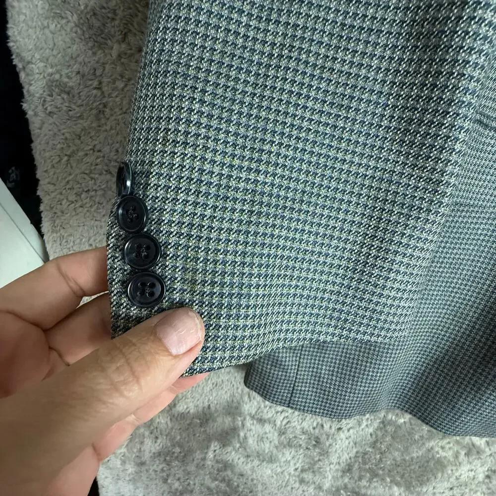 S Cohen Prestige Wool Silk Houndstooth Blazer Jacket Sport Coat 48R 48